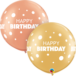 Gold & Rose Gold Happy Birthday Big & Little Dots 36″ Latex Balloons (2 count)