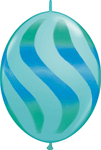 Qlink Caribbean Blue - Green/Blue Wavy Stripes 12″ Latex Balloons (50 count)