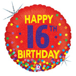16th Birthday Confetti Holographic 18" Balloon