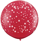 Ruby Red Stars-A-Round 3' Latex Balloons (2 count)