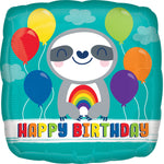 Happy Birthday Sloth With Rainbow 17" Balloon