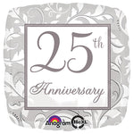 Silver Elegant Scroll 25th Anniversary 18″ Balloon