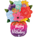 Happy Birthday Bright Flowers Vase 29″ Foil Balloon by Betallic from Instaballoons