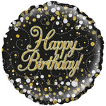 Happy Birthday - Sparkling Fizz Holographic Black 18″ Balloon
