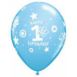 1st Birthday Circle Stars - Boy 11″ Latex Balloons (6 count)