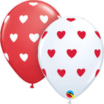Big Hearts - White & Red 11″ Latex Balloons (6 count)