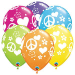 Peace Signs & Hearts 11″ Latex Balloons (6 count)