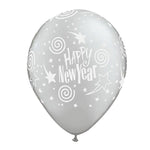 Silver New Year's Swirling Stars 11″ Latex Balloons (6 count)