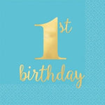 Amscan Party Supplies 1st Birthday Blue and Gold Napkins (16 count)
