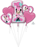 Anagram Mylar & Foil 1st Birthday Minnie Mouse Disney Pink Balloon Bouquet - 5 Balloons