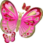 Anagram Mylar & Foil Red, Pink & Gold Butterfly 29″ Balloon