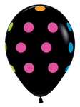 Betallic Latex Deluxe Black with Neon Print Multi Polka Dot 11″ Latex Balloons (50 count)