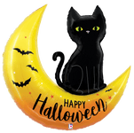 Betallic Mylar & Foil Happy Halloween Moon and Cat 41″ Balloon