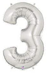 Betallic Mylar & Foil Silver Number 3 40″ Balloon