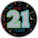 Cheers to 21 Years Paper Plates 7″ by Amscan from Instaballoons