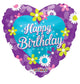 Happy Birthday Purple Heart With Flowers 18″ Balloon