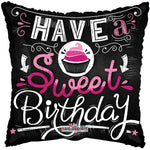 Convergram Mylar & Foil Have a Sweet Birthday Cupcake On Black 18″ Balloon
