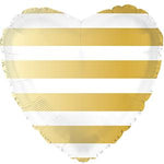 CTI Mylar & Foil Gold and White Striped Heart 17″ Balloon