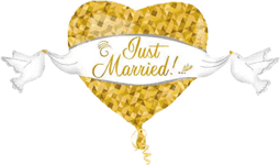 Just Married! Gold Heart & Doves Wedding 41″ Balloon