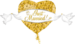 Globo de boda de paloma con corazón dorado de 41" Recién casados