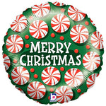 Merry Christmas Peppermint Single Sided 18″ Foil Balloon by Betallic from Instaballoons