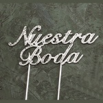 NST Party Supplies Nuestra Boda Rhinestone Silver Cake Topper  6.5″W x 5″H