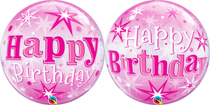 Qualatex Birthday Pink Starburst Sparkle 22″ Bubble Balloon