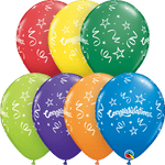 Qualatex Latex 11" Congratulations Carnival Assorted Latex Balloons 50 Count