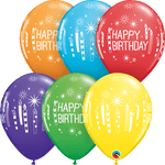 Qualatex Latex 11" Round Birthday Candles & Starbursts Latex Balloons (50 pack)