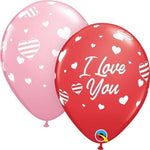 Qualatex Latex I Love You Striped Hearts 11″ Latex Balloons (50 count)