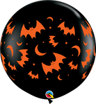 Qualatex Latex Onyx Black Flying Bats & Moons 3′ Latex Balloons (2 count)