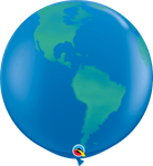 Qualatex Latex Spherical Printed Globe (Planet Earth) 3' Latex Balloon (pack of 2)