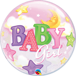Qualatex Mylar & Foil 22" Baby Girl Moon & Stars Bubble Balloon