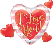 Qualatex Mylar & Foil I Love You Pink Stripes and Hearts 37 inch Foil Balloon Qualatex