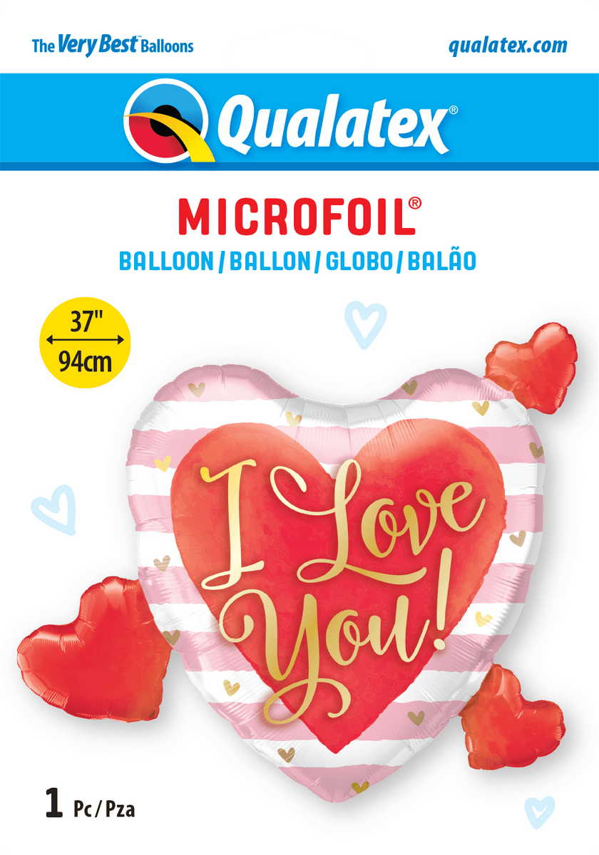 I Love You Pink Stripes and Hearts 37 inch Foil Balloon Qualatex ...