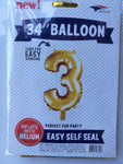 SoNice Mylar & Foil Gold Number 3 34″ Balloon