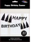 SoNice Party Supplies Black Happy Birthday Banner with Tassels
