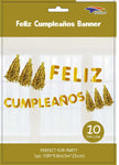SoNice Party Supplies Gold Feliz Cumpleaños & Tassels 10′ Banner