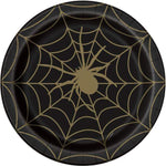 Unique Black & Gold Spider Web Round Dinner Plates 9″