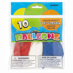 12″ Red, White & Blue Latex Balloons (pack of 10)