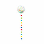 Unique Latex 24" Clear Giant Balloon with Rainbow Confetti and Dots Tassel
