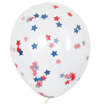 Unique Latex Clear with Red White Blue Star Confetti 16″ Latex Balloons (5 count)