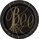 Unique Party Supplies Black & Gold Boo Spider Web Round 7 Dessert Plates 7″ (8 count)