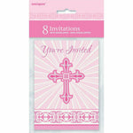 Unique Party Supplies Pink Cross Invitations (8 count)