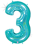 Robin's Egg Blue Number 3 Holographic 34" Balloon