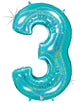 Robin's Egg Blue Number 3 Holographic 34" Balloon