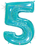Robin's Egg Blue Number 5 Holographic 34" Balloon