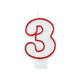 Red & White Number 3 Molded Candle
