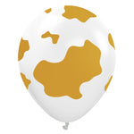 Kalisan Safari Country Cow - White W/ Gold Ink 12" - 25 Pack Latex Balloons