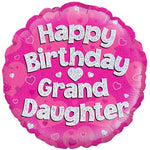 Happy Birthday Granddaughter Holographic 18" Foil Balloon